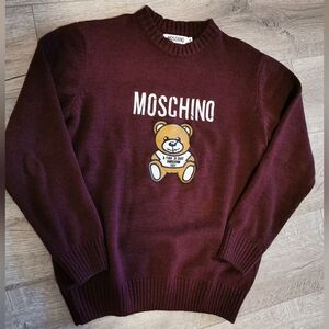 Burgundy Sweater with Teddy Bear Design